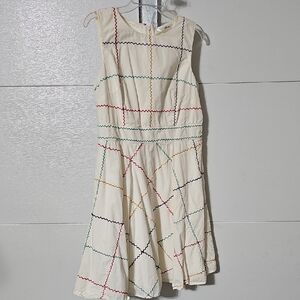 eShakti Embroidered Cream Sleeveless Dress